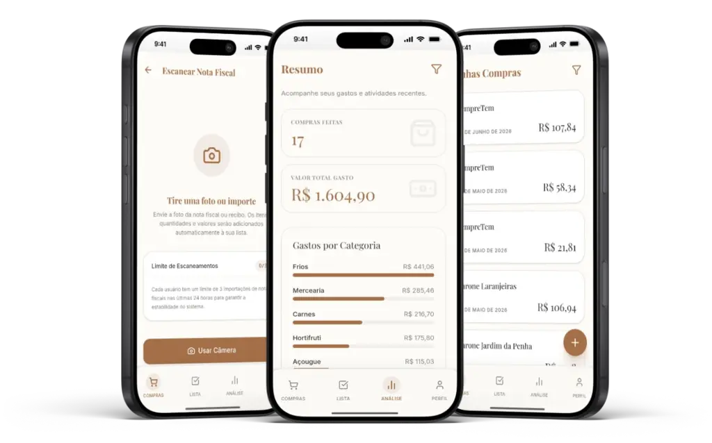 Capturas de telas do aplicativo Compras de Mercado